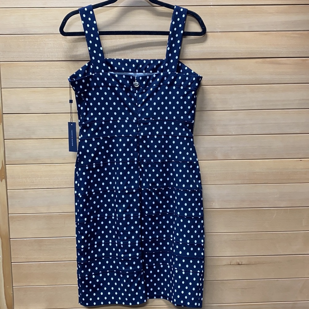 NWT Tommy Hilfiger MIDI Bodycon Navy and White Polka Dot Dress - Picture 2 of 7